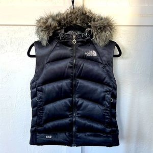 North Face Down Puffy Vest, Black, Fur Hood, Satin